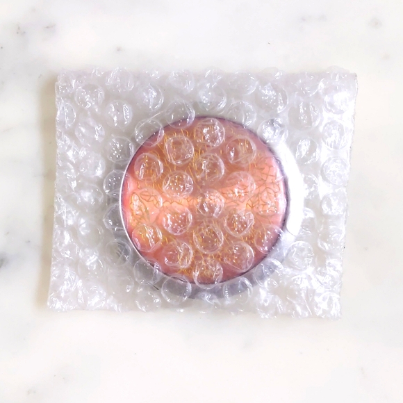 NWT. Chrome Metal with Coral and Gold Design Compact Makeup Mirror for Purse. - Picture 5 of 5